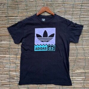 Adidas Originals Trefoil Graphic Tee Black Mens Medium 03 Logo Distressed Tshirt